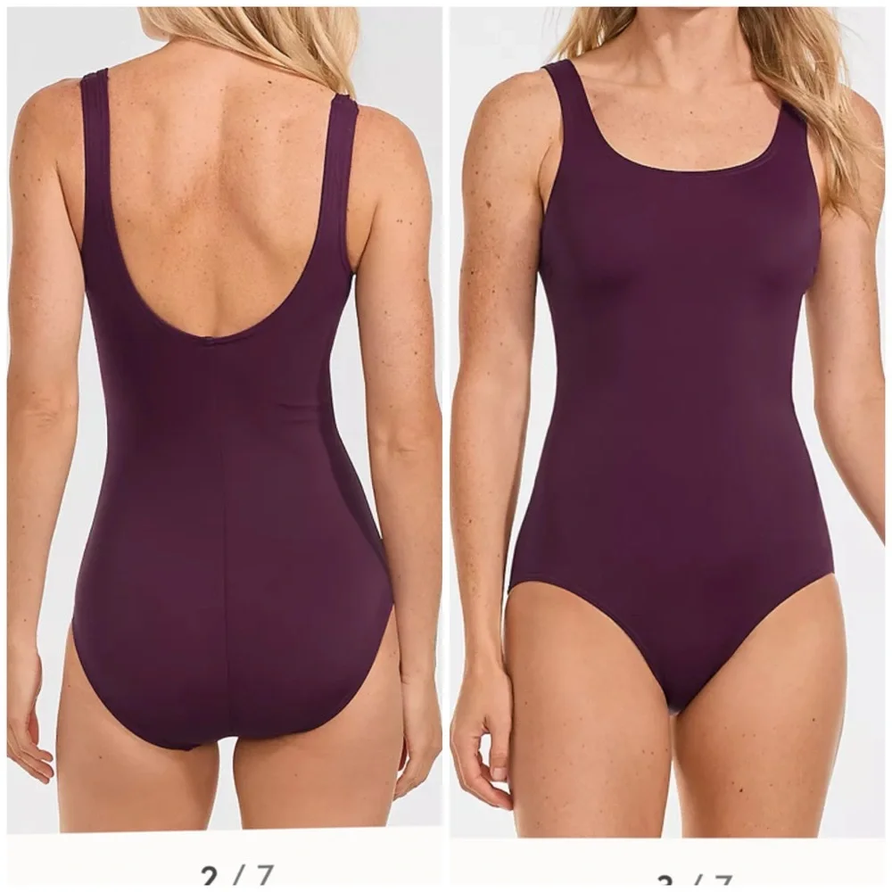 Lands' End Tugless Low Leg One Piece Swimsuit BlackBerry - Picture 5 of 5